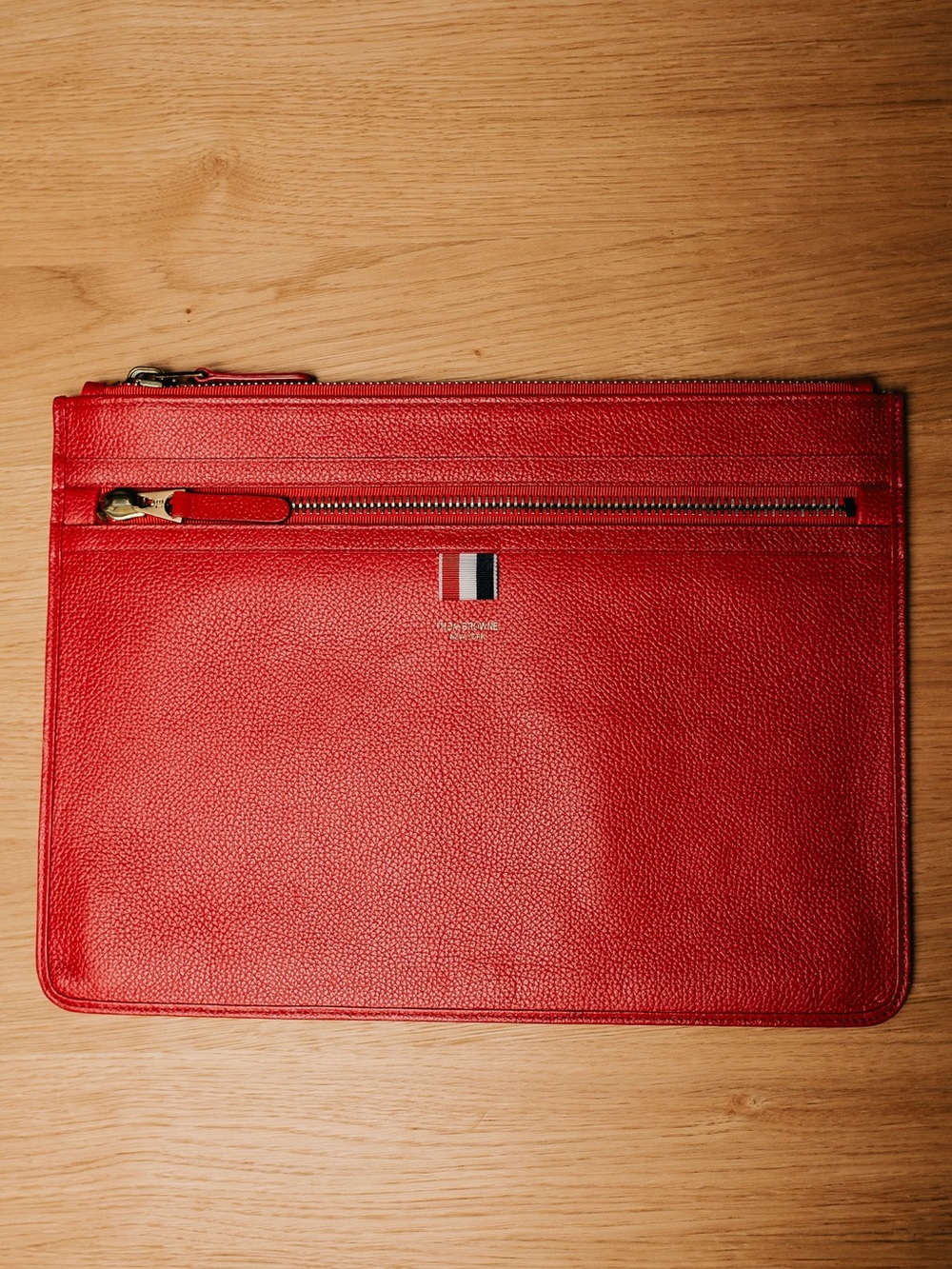 Thom Browne Red Pebble Grain Leather Document Portfolio Clutch Made in Italy